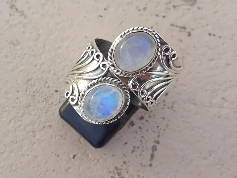 Moonstone 925 Sterling Silver Band& Statement Ring Handmade Ring All Size-q-38