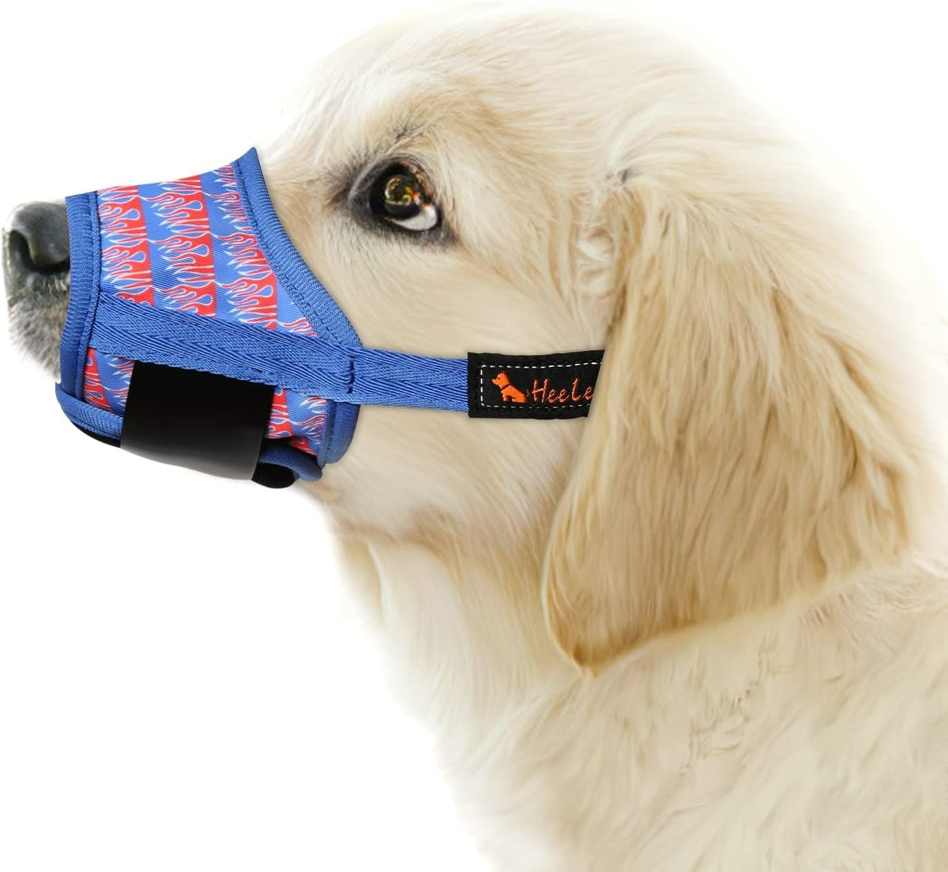 NEW Adjustable Nylon Dog Muzzle sz XL red flames on blue snout cover 8.5-11 in.