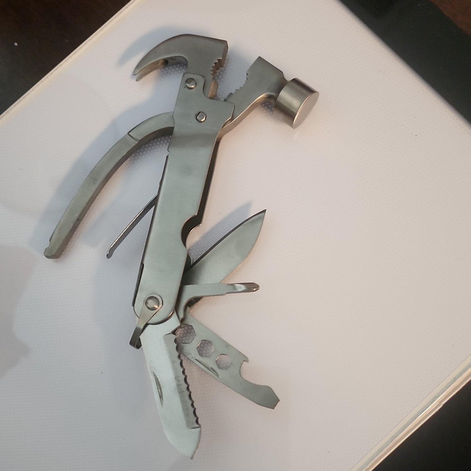 Folding Multi-Tool Hammer & Pliers Combo w/ Knife Blade, Wrench Insert