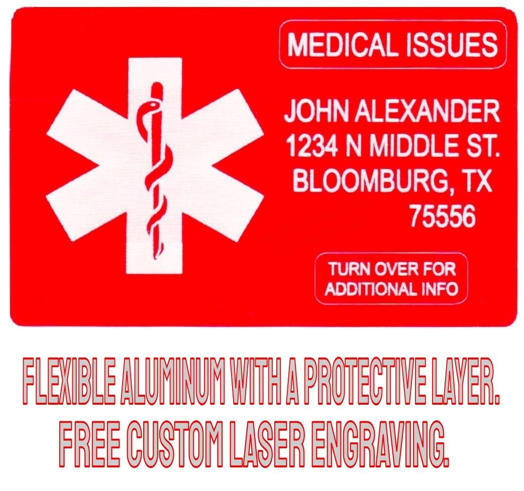MEDICAL ALERT WALLET CARD, FLEX ALUMINUM, CUSTOM ENGRAVED, HIGHEST QUALITY ⚕️