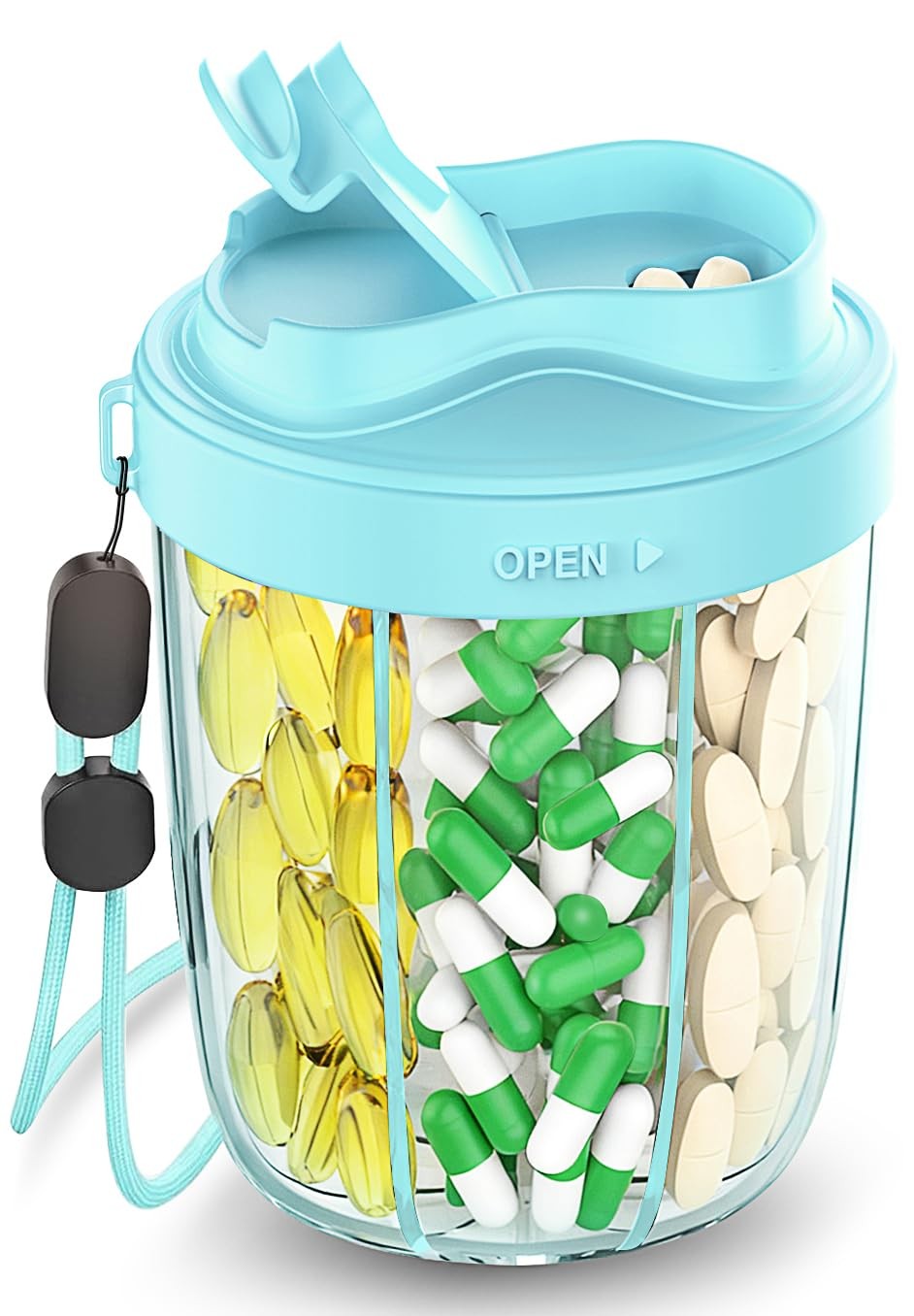 Large Pill Dispenser to Store 7 Various Supplements -Pill Organizer &