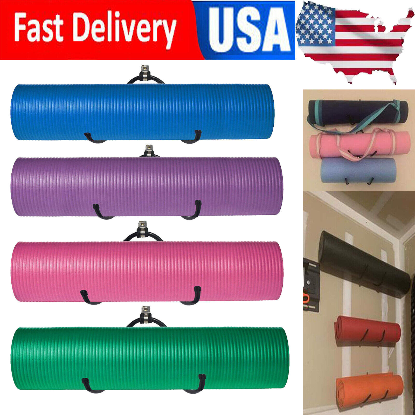4x Foam Roller & Yoga Mat Storage Rack Wall Mount.Easy Wall Mount.Full Hardware