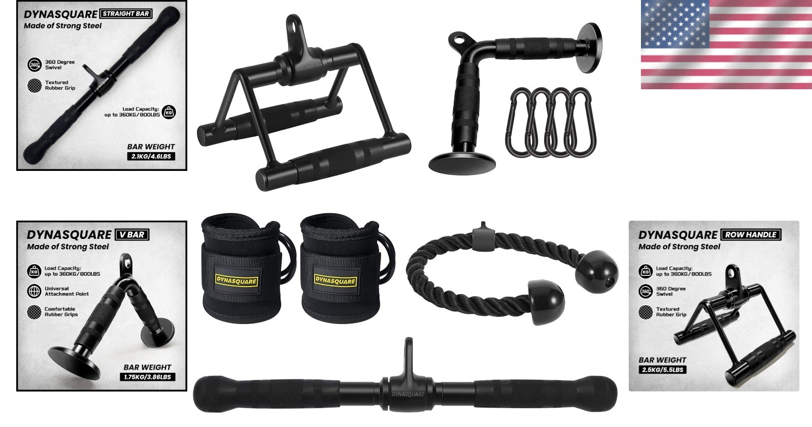 Versatile LAT Pulldown Attachments for Home Gym: Includes Handle, Rope & Straps