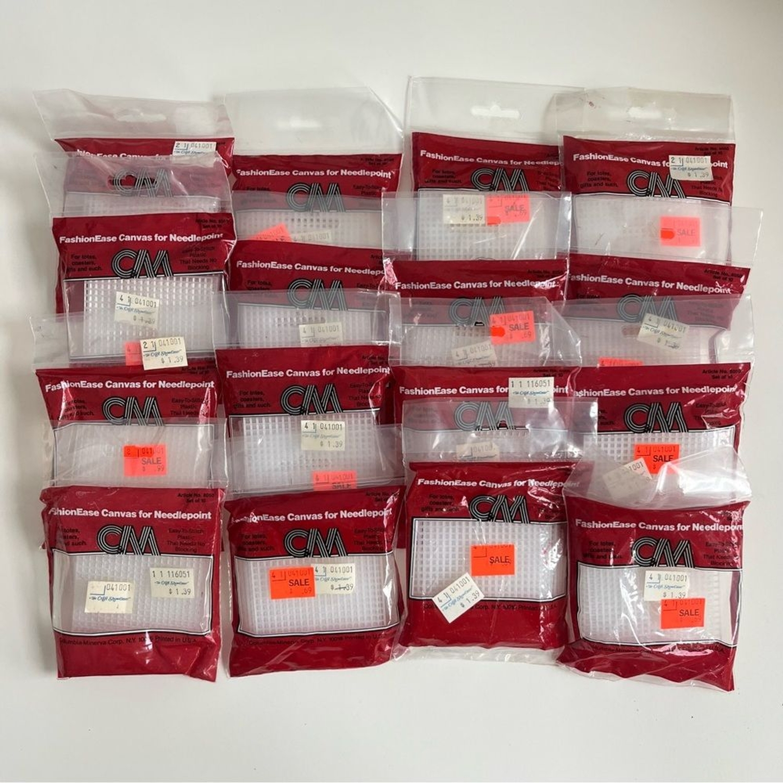 New Old Stock Set of 16 FashionEase Canvas for Needlepoint Mesh Squares Vintage