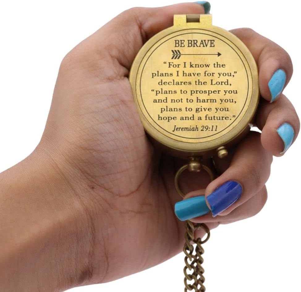 Solid Brass Directional Engraved Compass Baptism First Communion Christian