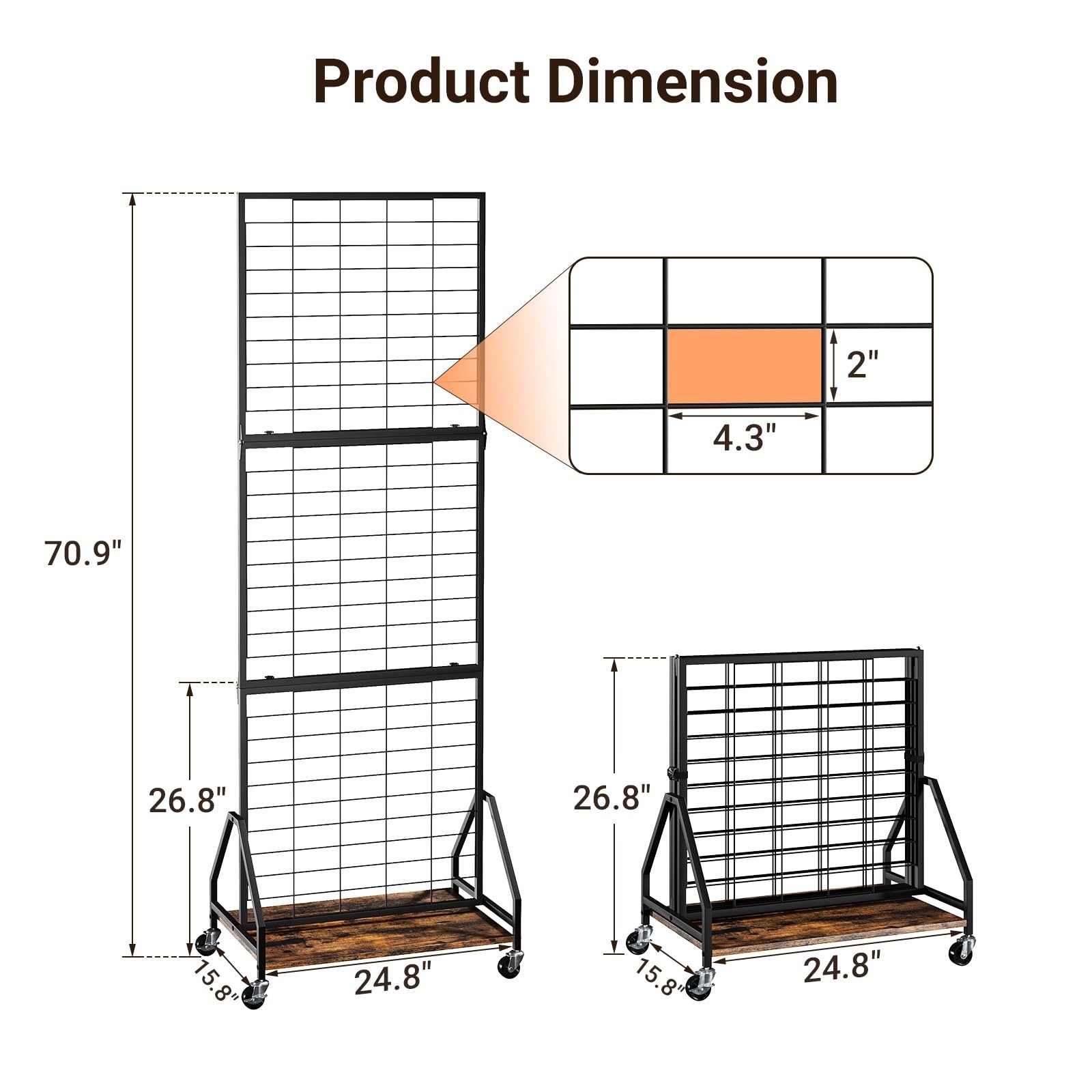 ELYKEN Foldable Grid Wall Panels Display Rack with Wheels & Storage Shelf