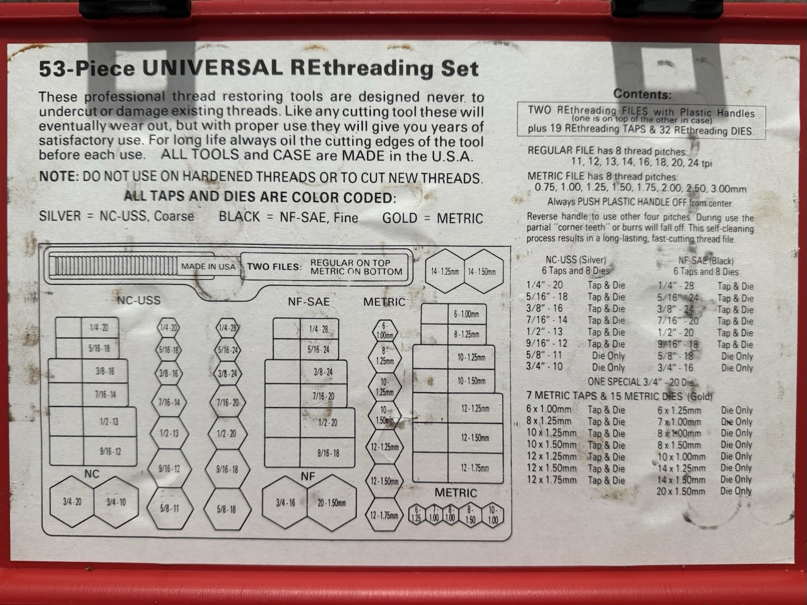 Cornewll Tools JA-1853 53pc. Universal Rethreading Tool - ONE PIECE BROKEN