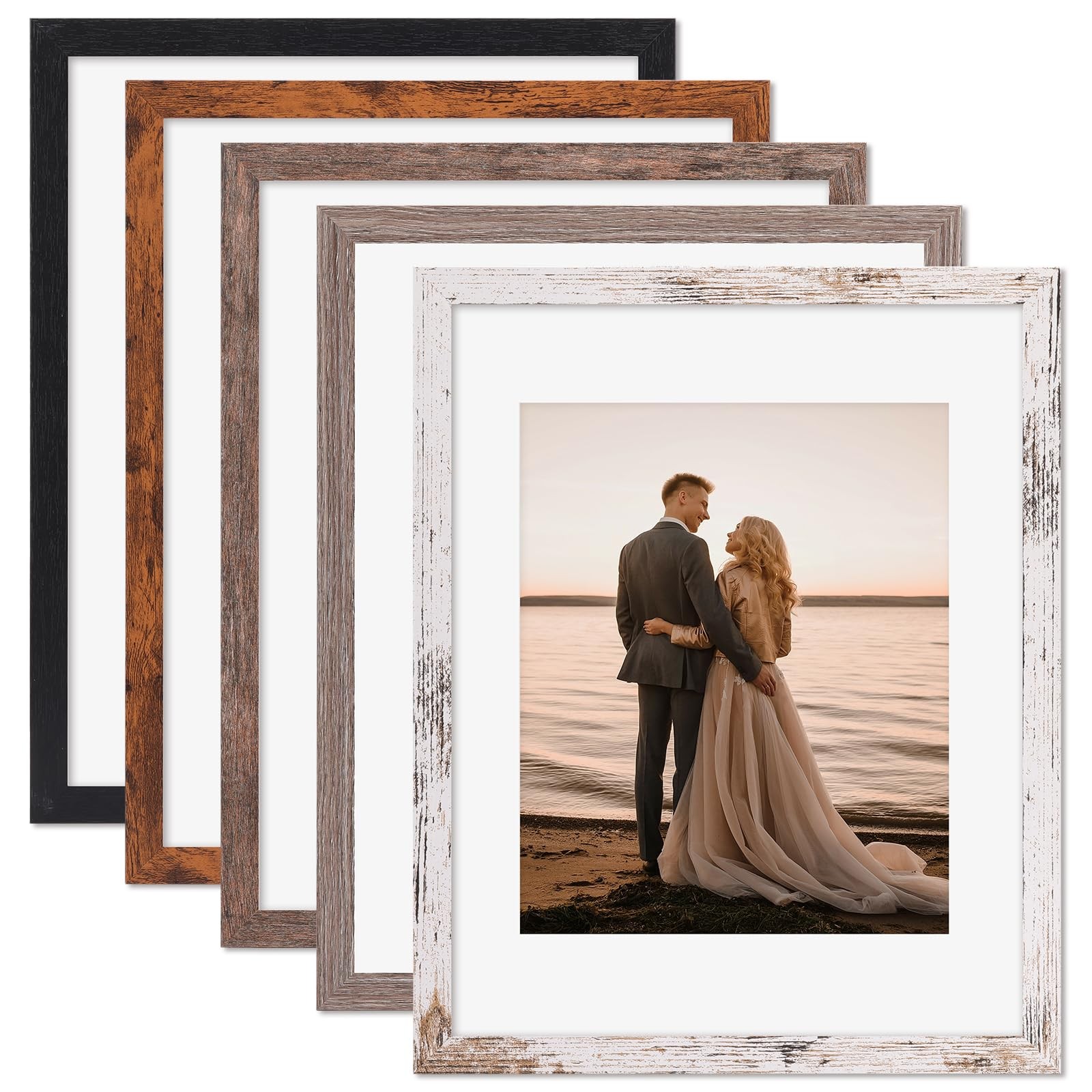 11x14 Picture Frames Set of 5, Vintage Multicolour Wood Poster Frames for Wal...