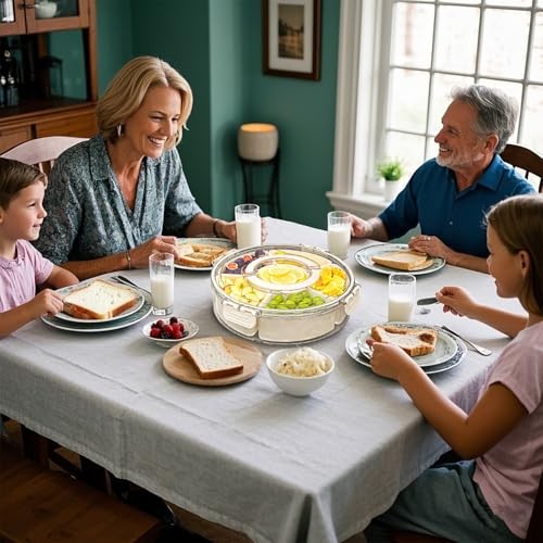 Snackle Box Container Divided Rotating Serving Tray with Lid and Handle |