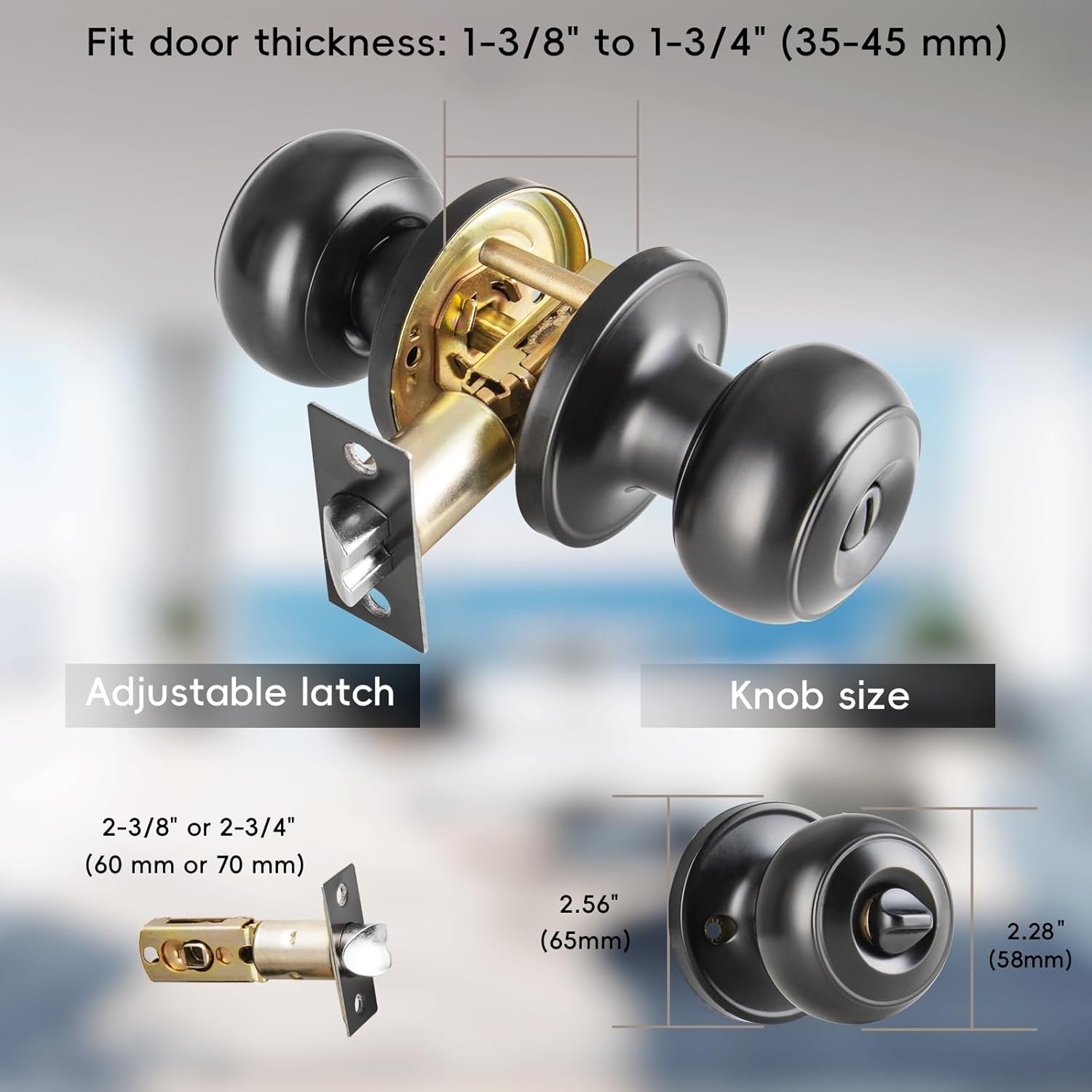 8 Pack Black Door Knobs Interior Keyless, Door Knobs for Bathroom & Bedroom