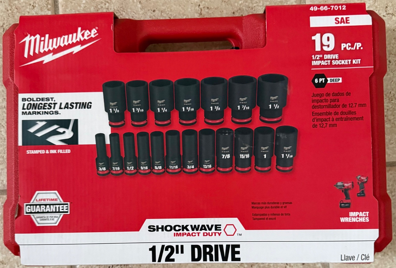 Milwaukee 49-66-7012 19PC Impact Duty  1/2 in  Drive SAE Deep 6 Point Socket Set