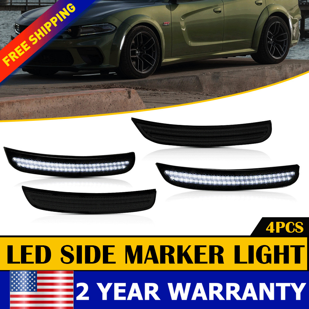 4X Smoked LED Side Marker Light for 2015-2022 Dodge Charger Widebody White Lens