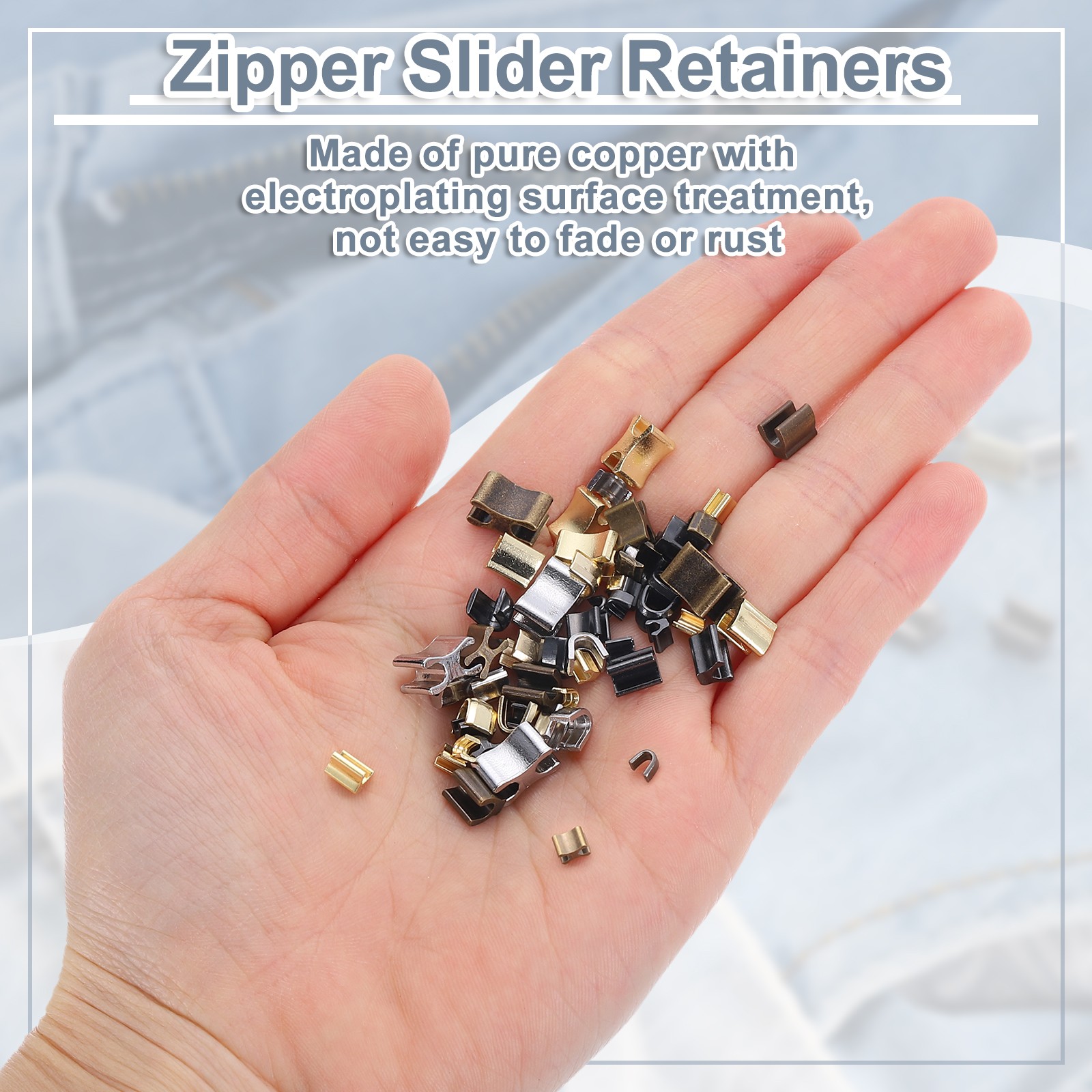 40Pcs Zipper Slider Retainers, #10 Closed-end Top Stoppers, Silver Tone