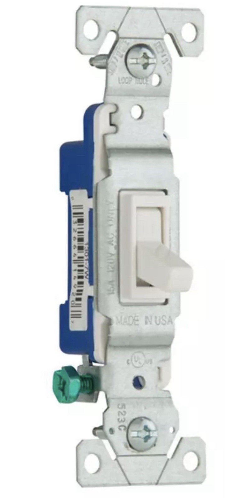 Eaton White Framed Toggle Wall Light Switch Single Pole 15A 120V Bulk 1301-7W