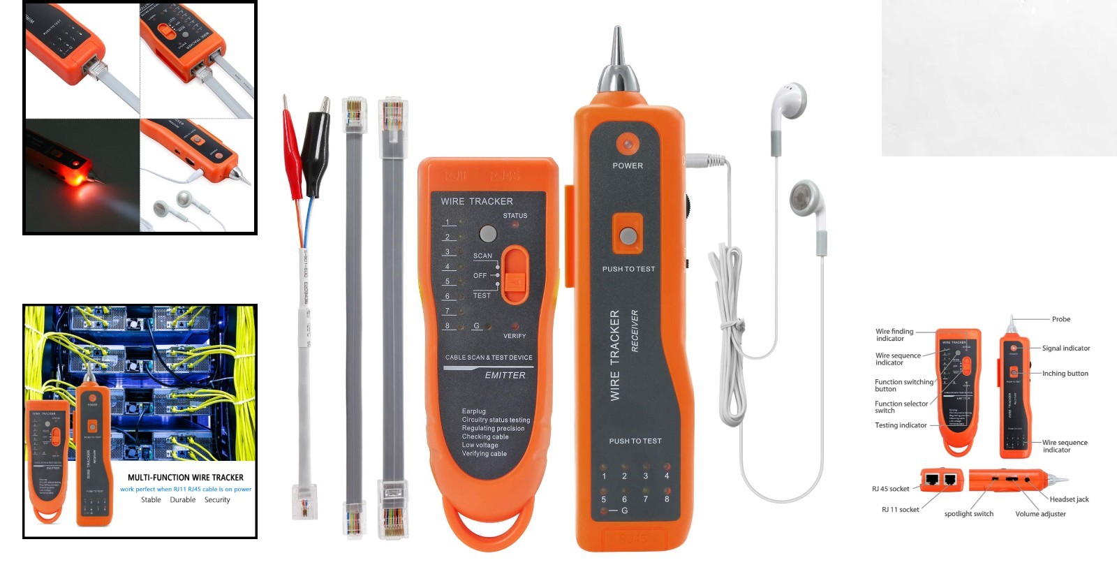 Versatile Wire Tracker for Ethernet LAN RJ45 RJ11 with Earphone & Voltage