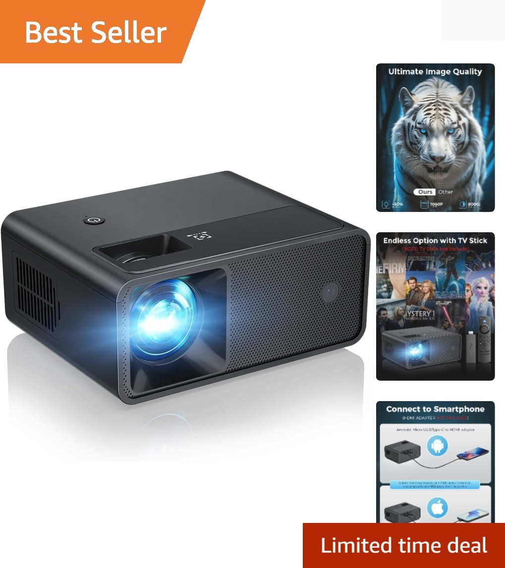 Versatile Mini Projector with 8000 Lumen Brightness & Multi-Device Compatibility