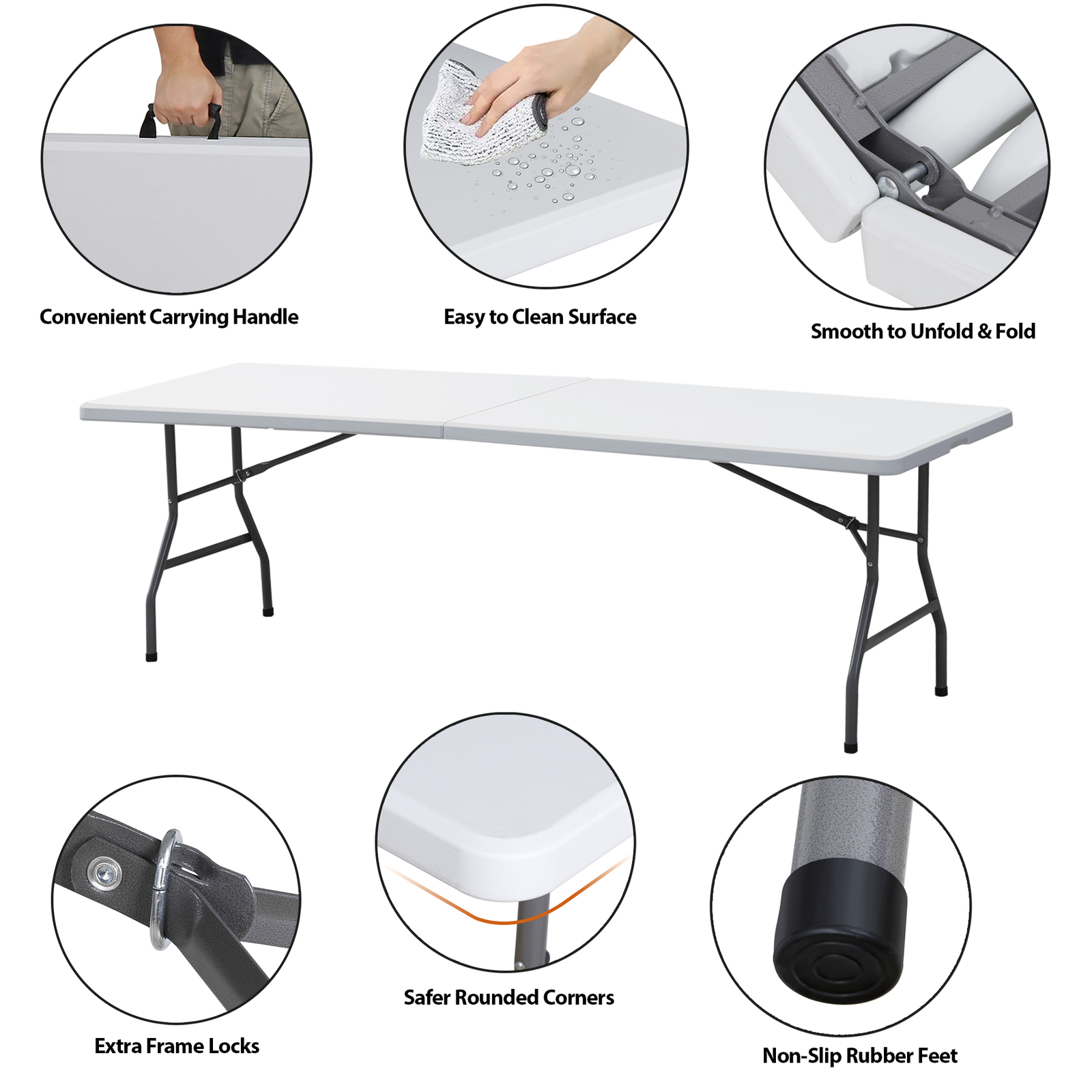 8'  Folding Table Portable Indoor Outdoor BBQ Picnic Party Camping Tables White