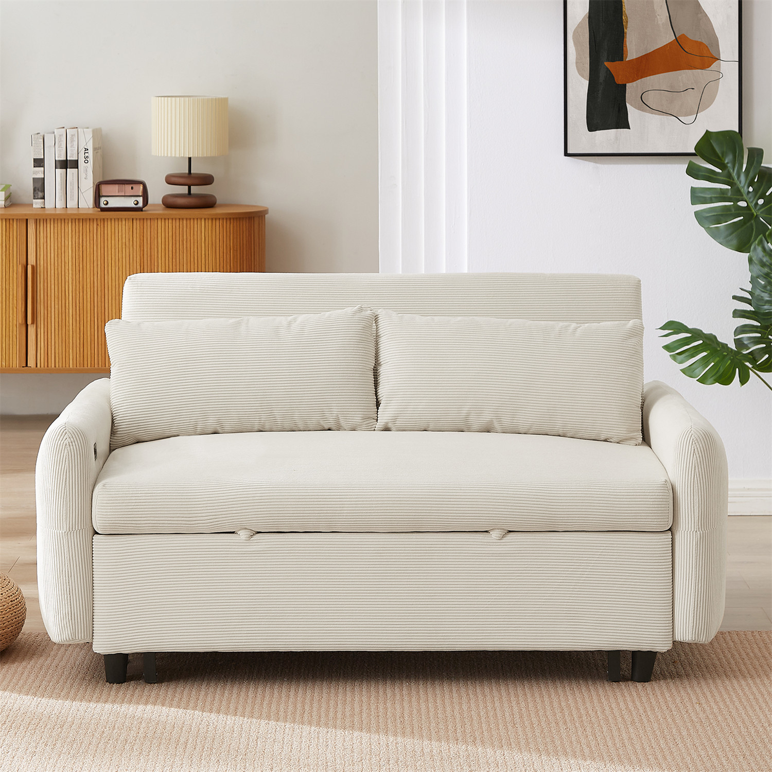 Convertible Sleeper Sofa Bed Loveseat Sofa with Pull Out Bed & USB Ports