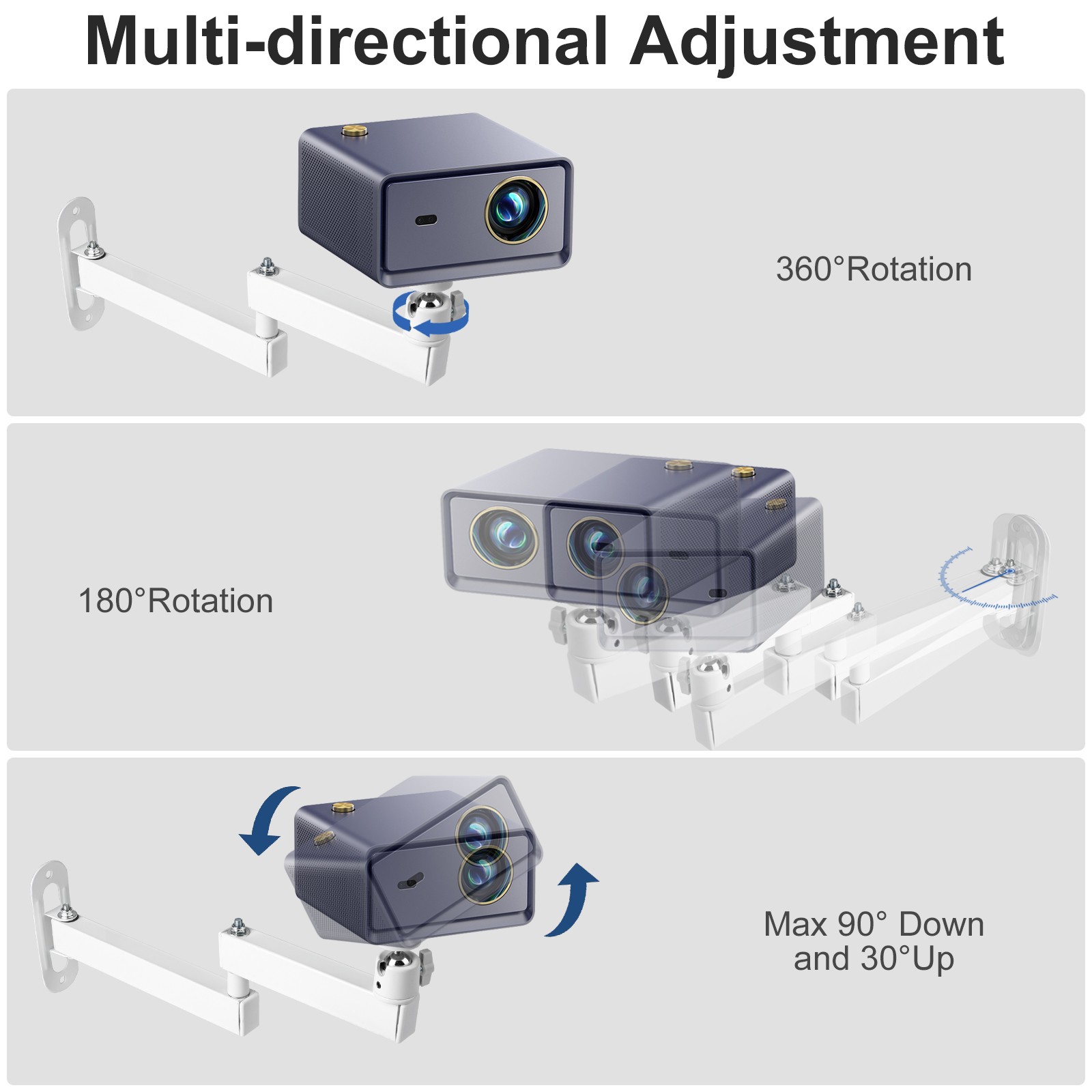 Foldable Adjustable Projector Wall & Ceiling Mount with 360° Rotation Aluminum