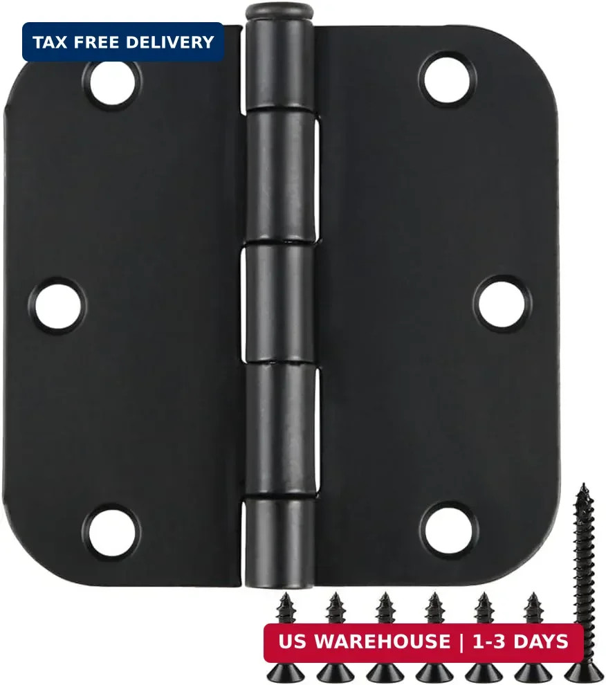 30 Pack Rounded Matte Black Door Hinges 3.5 Inch 5/8" Radius Interior 3 1/2 Inch