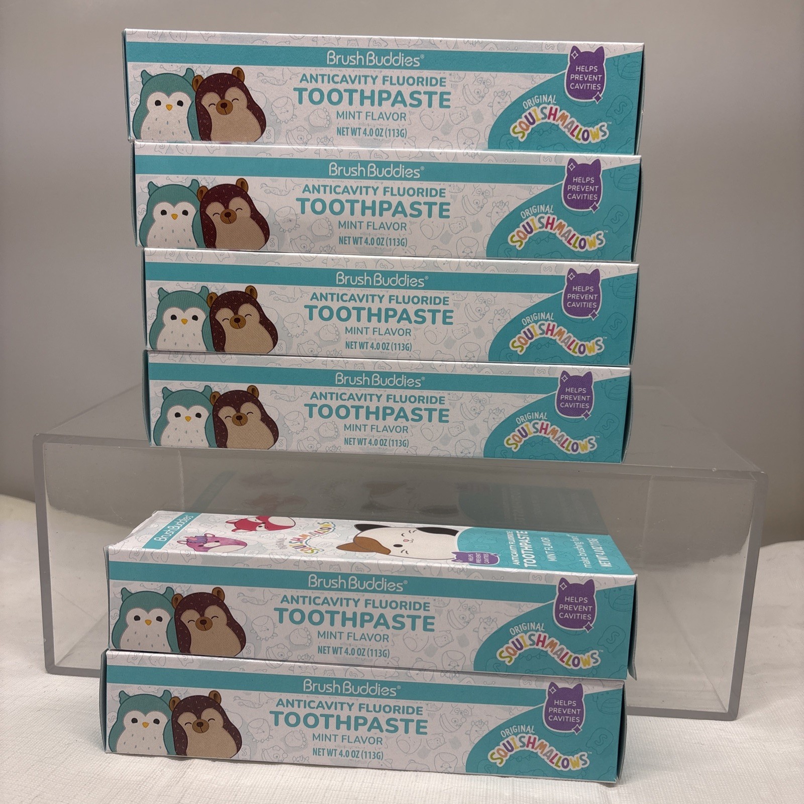 6 X BrushBuddies Original SQUISHMALLOWS Anticavity Fluoride Toothpaste Mint (B80