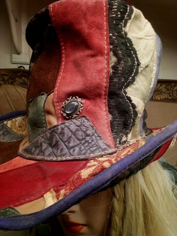 Steampunk Top Hat Leather Patchwork Gothic Dickins Victorian Handmade USA Sz M