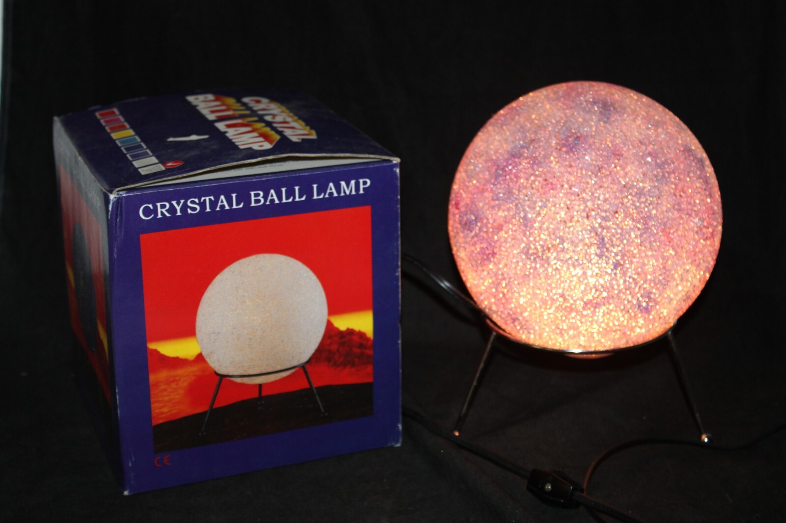 VINTAGE RETRO WHITE MIXED COLORED RUBBERIZED PLASTIC BALL NIGHT LIGHT