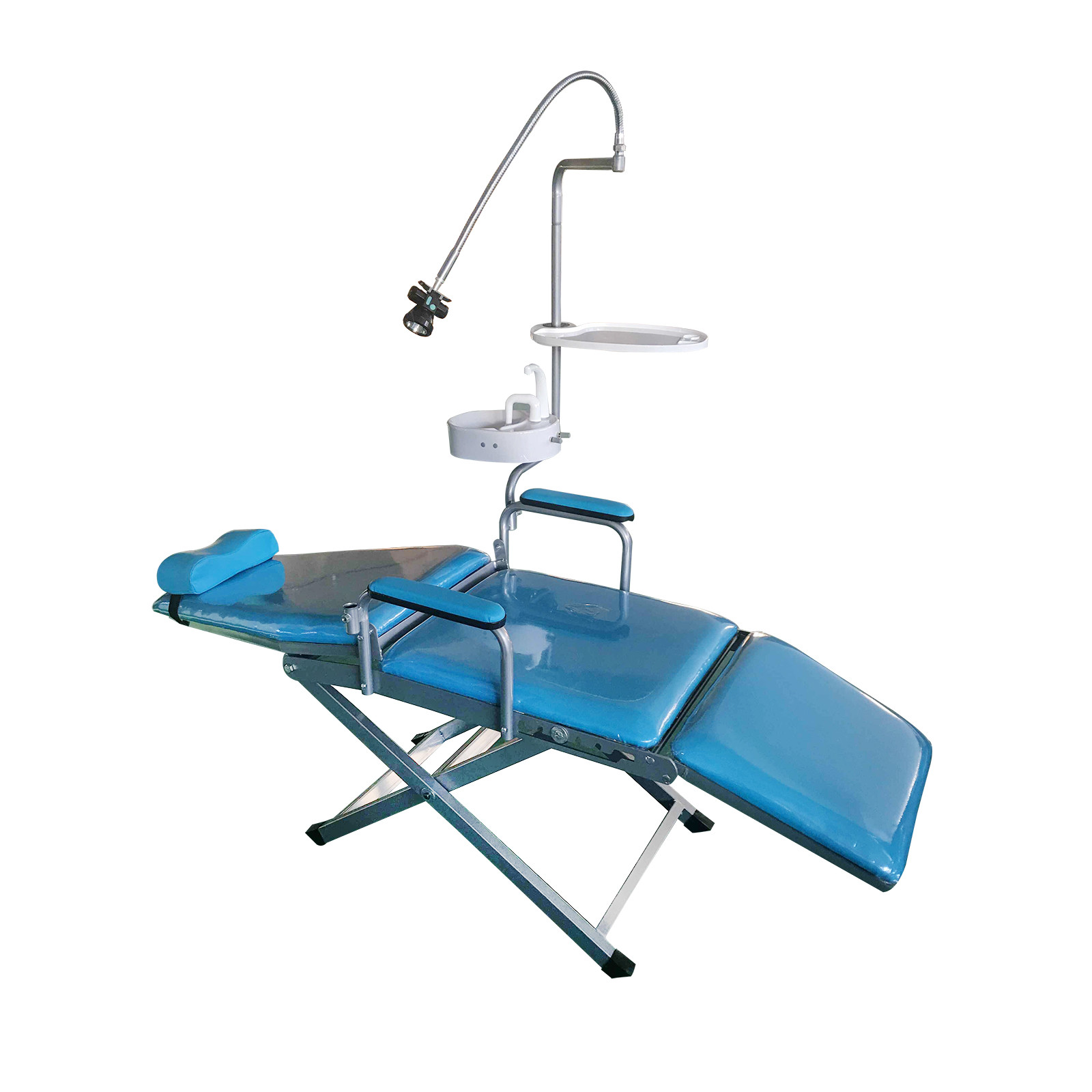 Dental Folding Chair Unit LED Light Headrest Basin Tray Mobile Equip Portable