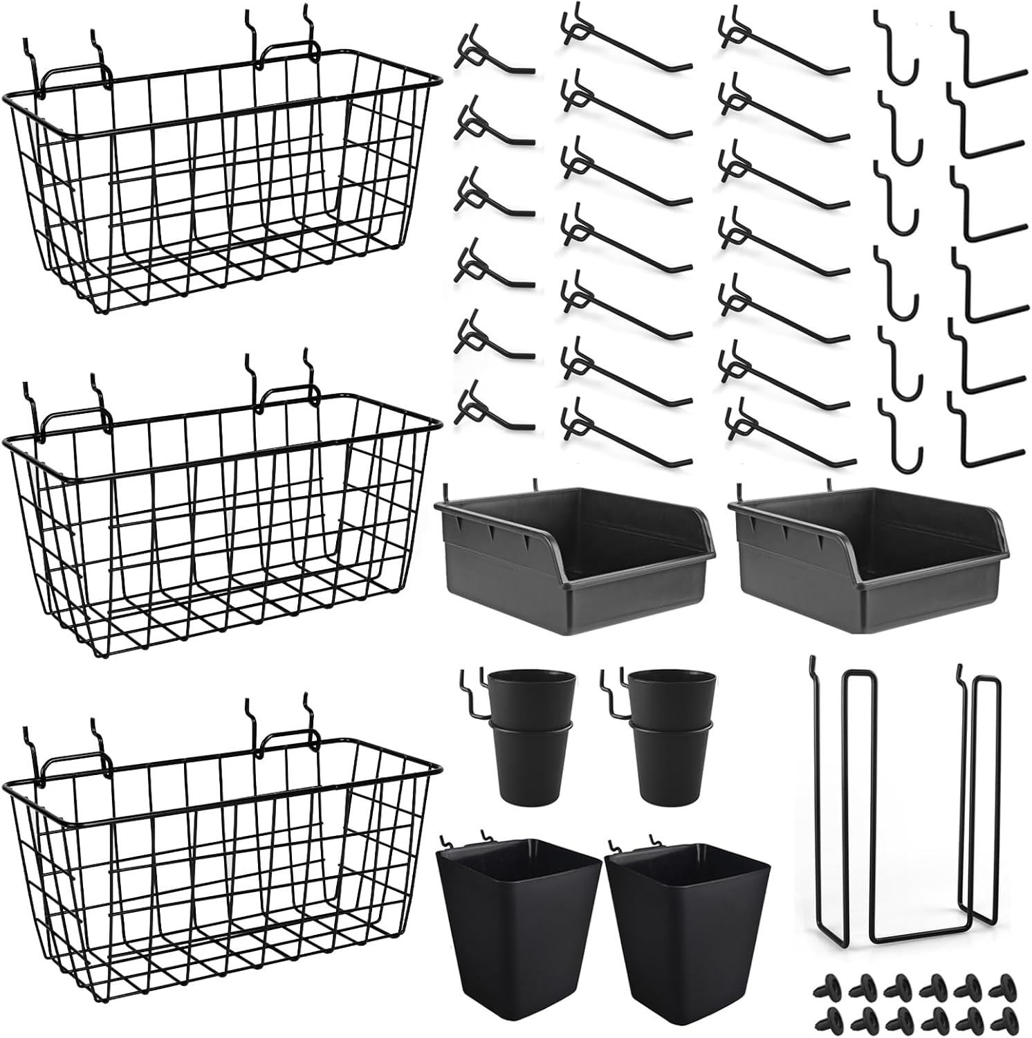 Pegboard Basket Organizers, 42Pack Peg Board Baskets Hooks Bins Cups(Black) | 1/