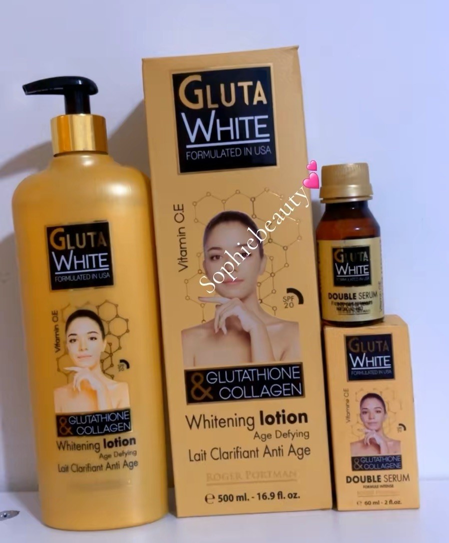 Gluta White Glutathione Collagen Clarifying Body Lotion 500 ml, & Oil 2pcs.