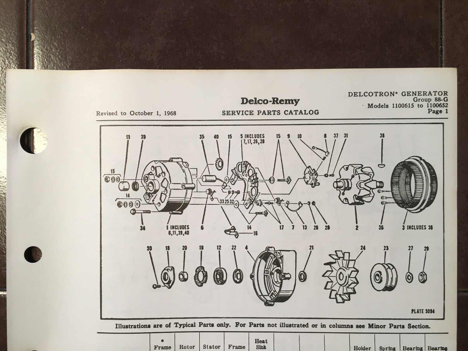 Delco-Remy Delcotron Generator 1100615 to 1100652 Parts List Instructions