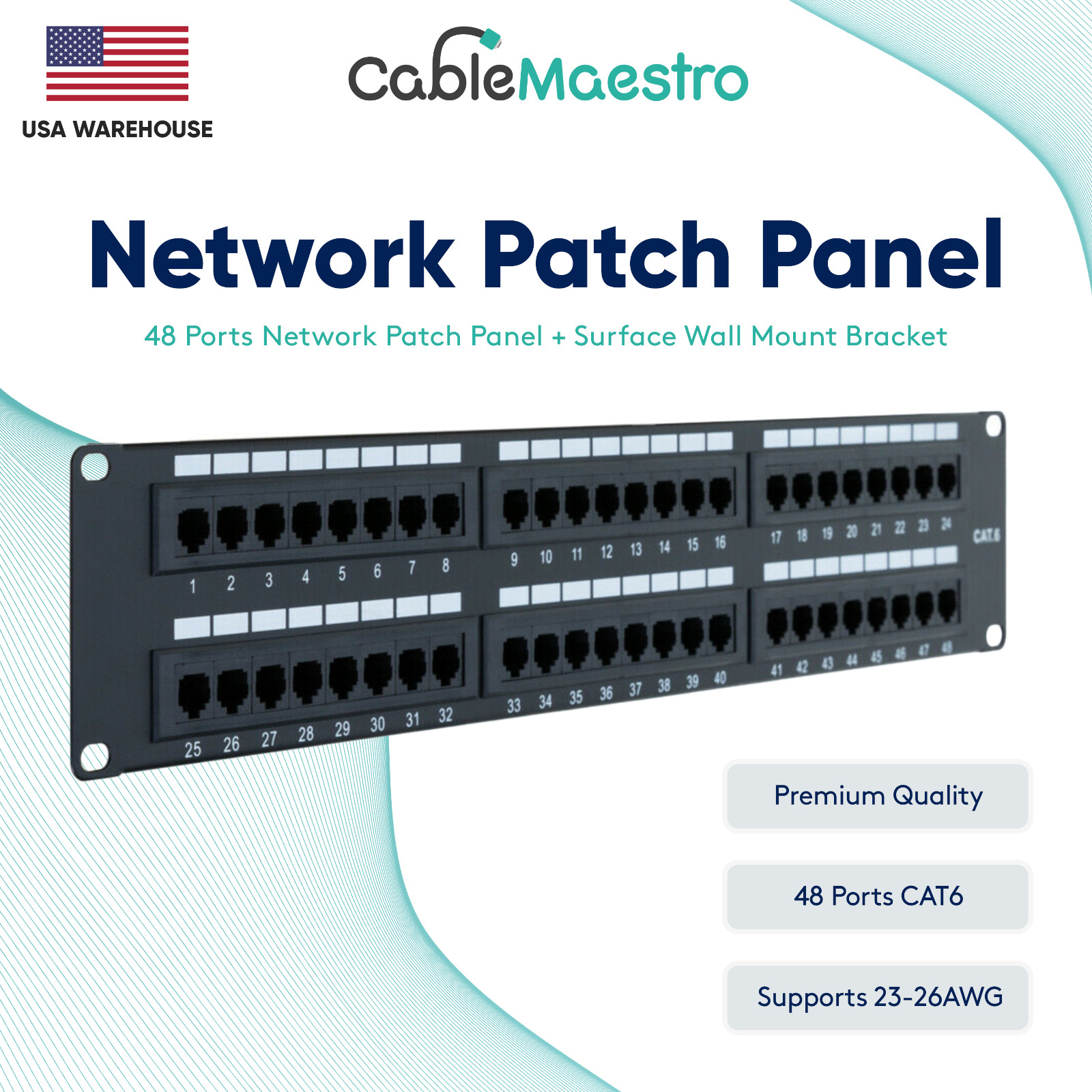 Patch Panel 48 Port UTP CAT6 RJ45 110 Network Surface Wall Mount Bracket