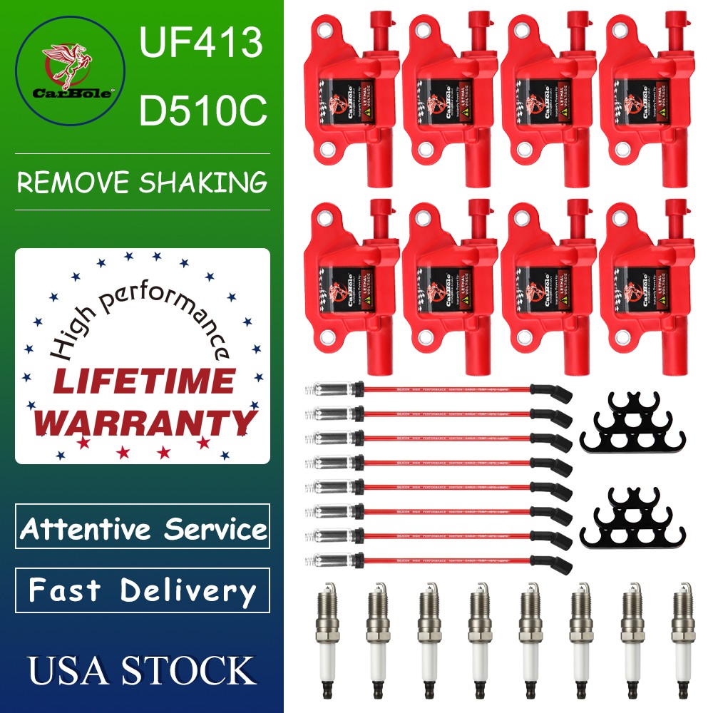 CarBole 24pc Tune-Up Kit UF413 Ignition Coils Spark Plugs Wires For Chevy GMC V8