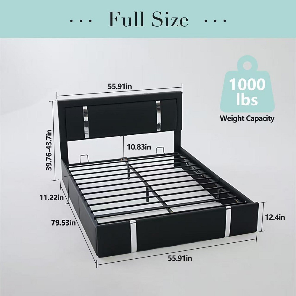 Lift Up Storage Bed Frame with Adjustable LEDUSB-CCharging PortsHydraulicSupport