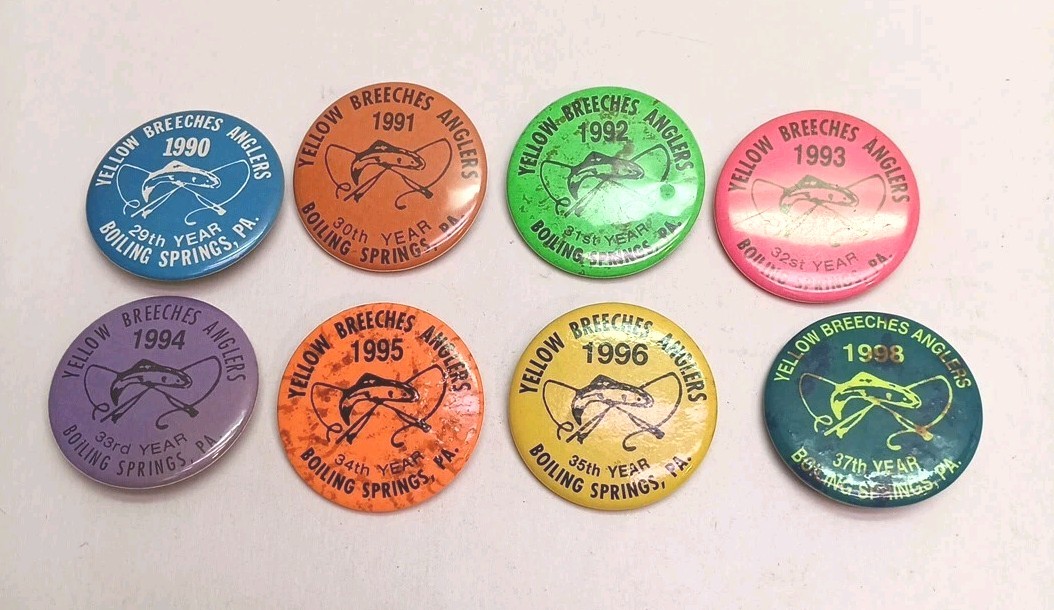 Pennsylvannia Fishing Pins Yellow Breeches Anglers, Boiling Springs PA Lot Of 8