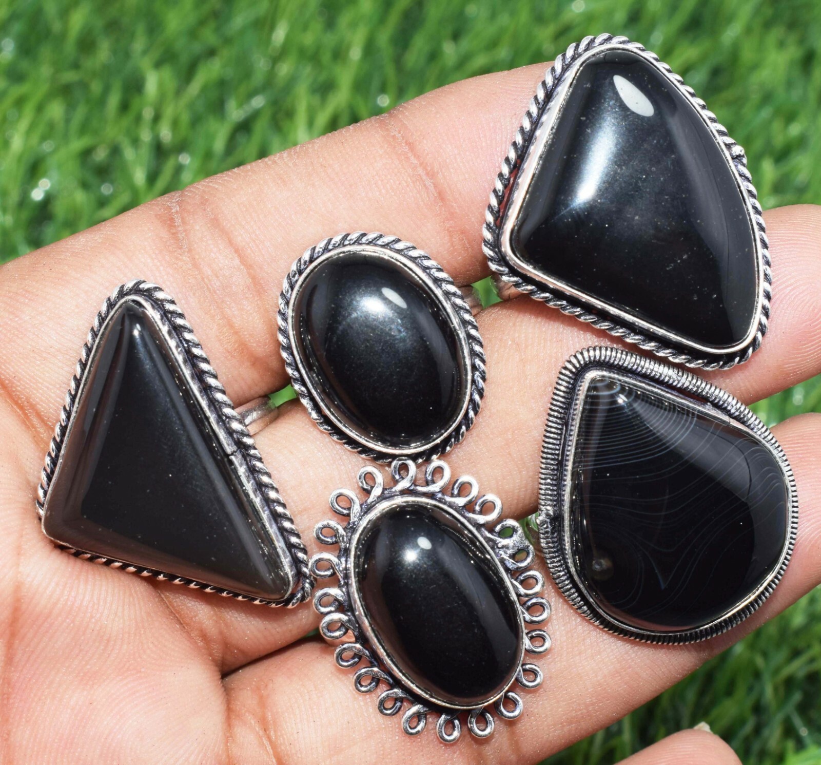 Bulk Sale !! 1pcs Black Onyx Gemstone 925 Silver Plated Mix Shape Wholesale Ring