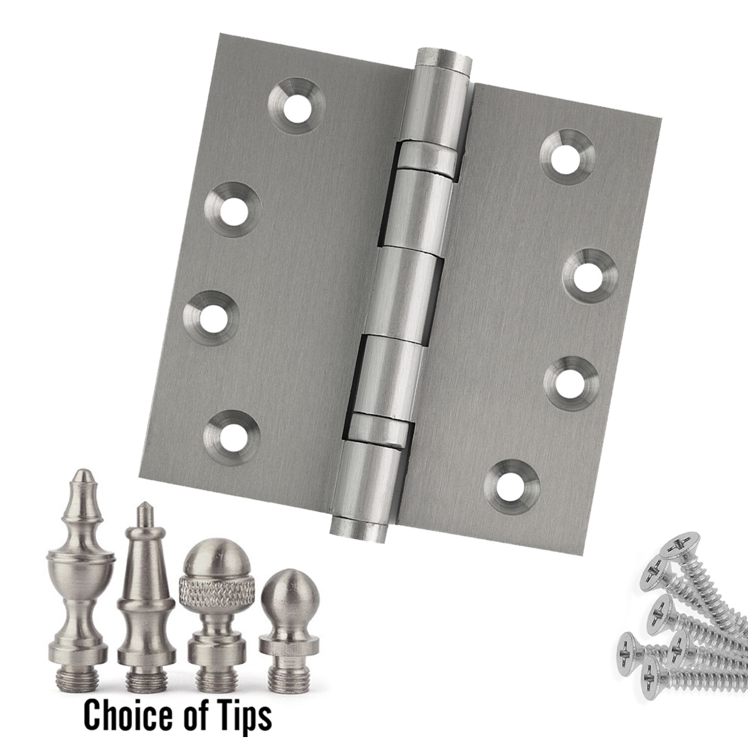Door Hinge 4 x 4 Extruded Solid Brass Ball Bearing Satin Nickel with Tips