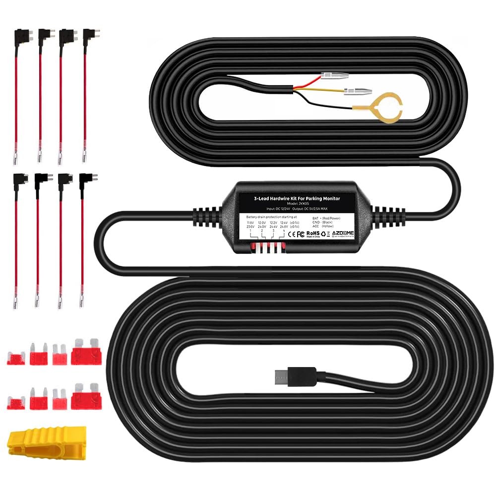 AZDOME 3-Lead Acc Hardwire Kit Type-C USB Port for JYX05 Kit, Black