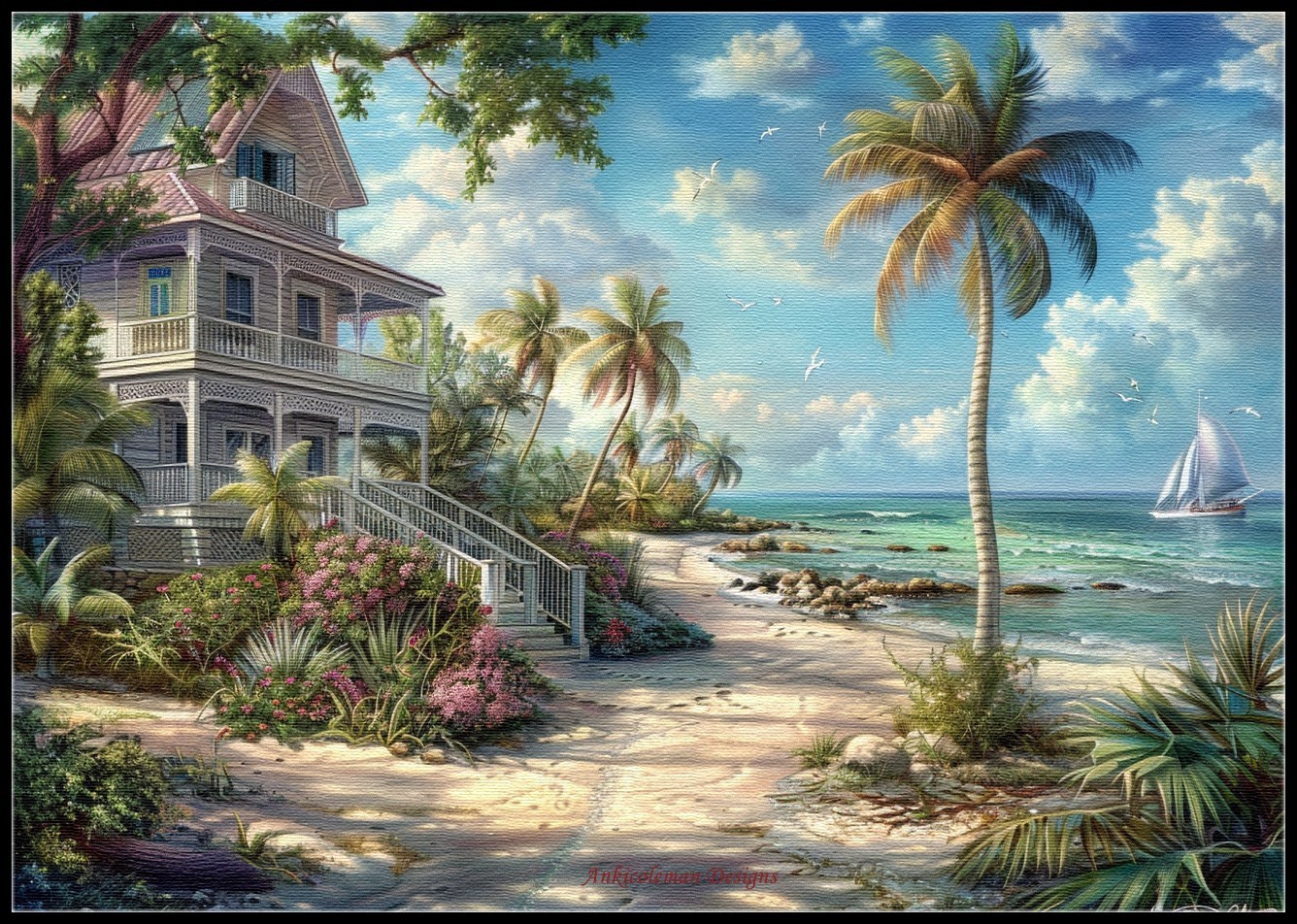 Beachside Bliss Key West - Counted Cross Stitch Patterns - Color & BW Symbols