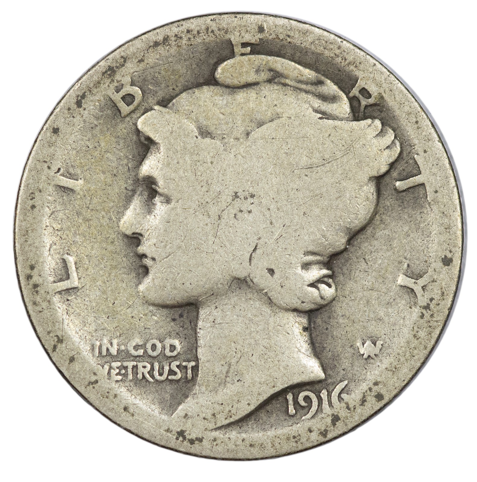 1916 -P Mecury Dime 10c 90% Silver US Coin *** AG Almost Good  (SP)