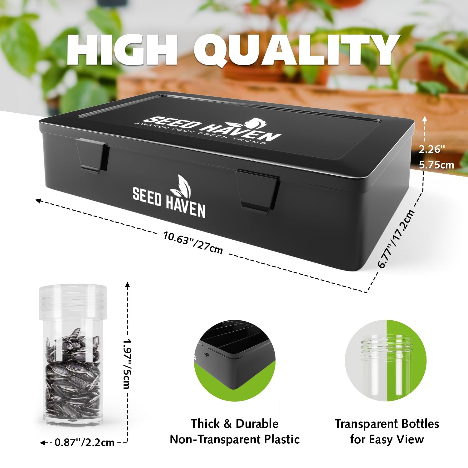 Seed Organizer Storage Box, Black Opaque Light 10.6x6.7, BLACK with LOGO