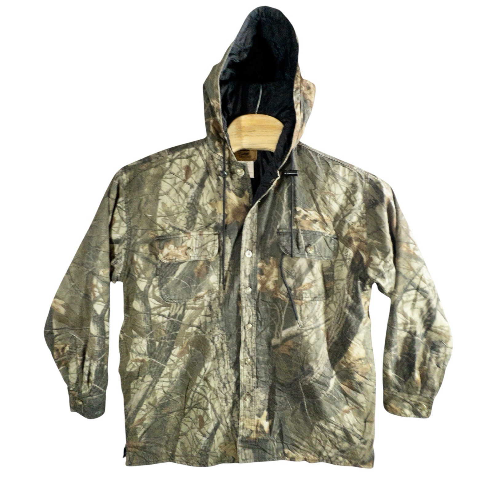 Duxbak Camo Puffer Hooded Hunting Jacket Mens Medium Real Tree Hardwood