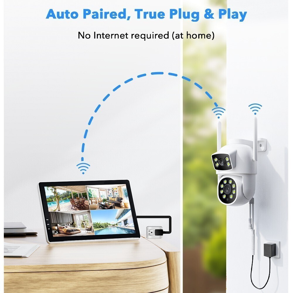 Wireless 4MP Security Camera System 4K 10CH NVR 2-Way Audio Recording Dual lens