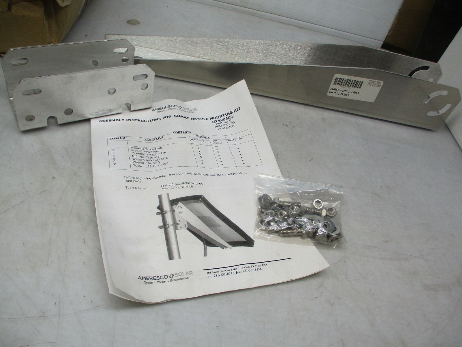 Ameresco Solar Panel Mounting Bracket hpm 18-30