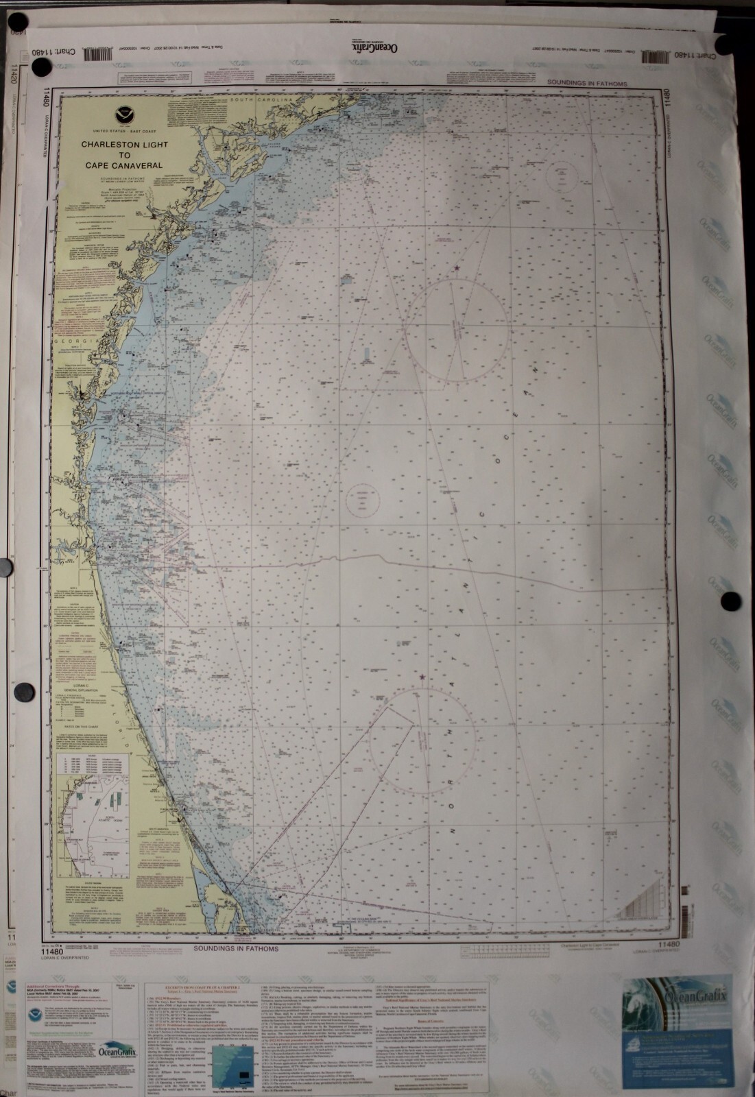 NOAA Charleston Light to Cape Canaveral  11480 Feb 2007 Large map 3 'x 4'