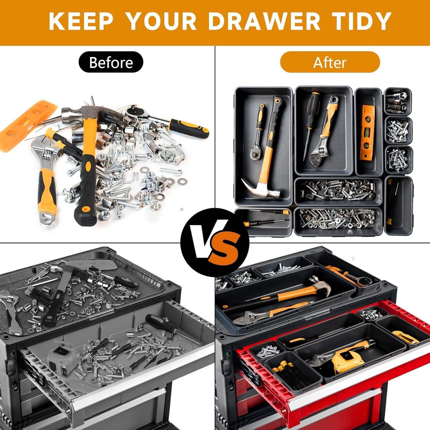 [60 PCS Upgraded] Tool Box Organizer Tray Toolbox Desk Drawer Organizer Tool Box
