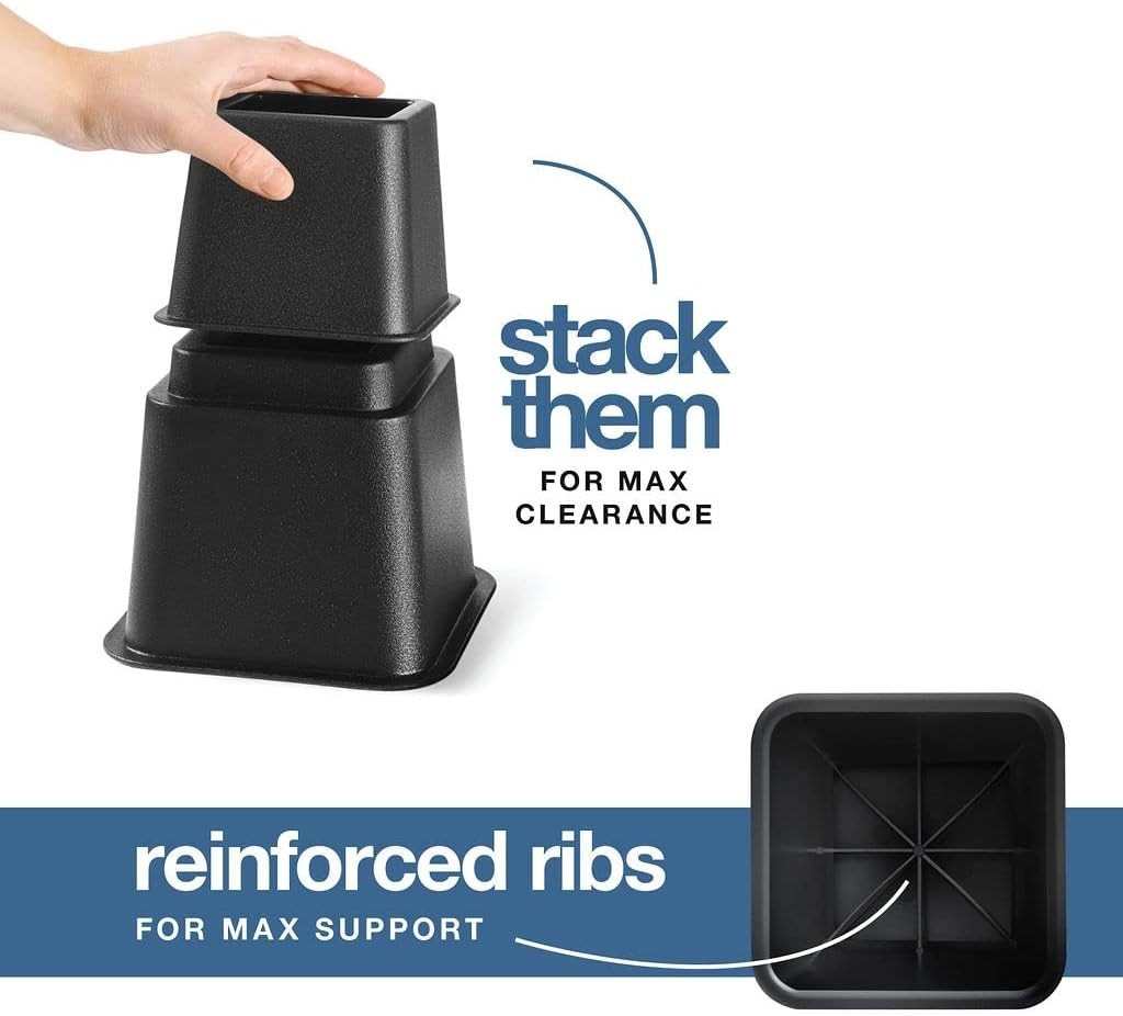 Adjustable Bed Risers - Elevation in 3, 5 or 8 Inch - Heavy Duty Stackable Fu...
