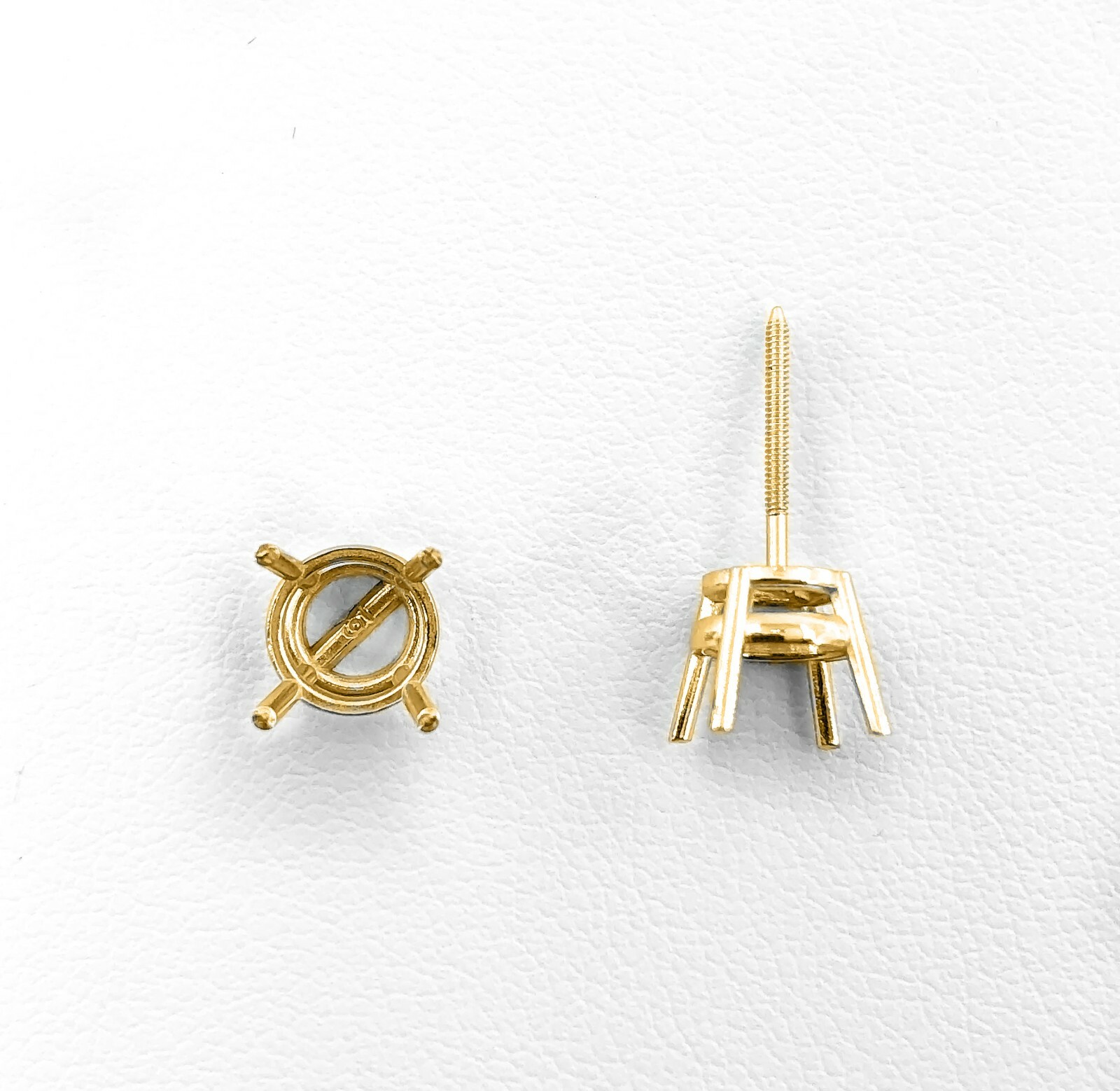 18K Yellow Gold Stud Earring Finding Mounting Setting Round 4-Prong Basket Screw
