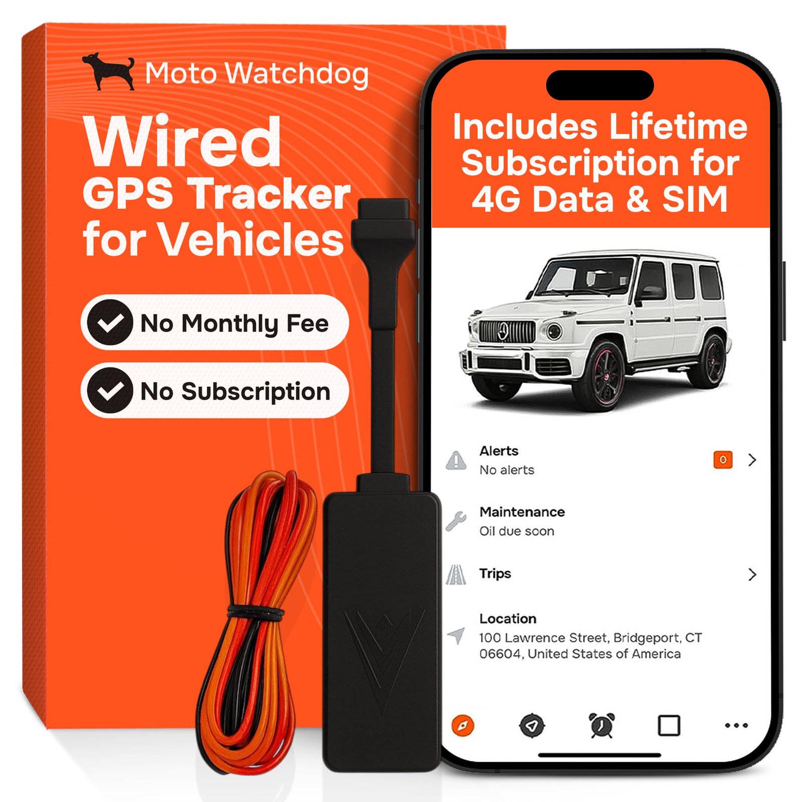 Wired GPS Tracker for Vehicles, No Subscription, No Monthly Fee