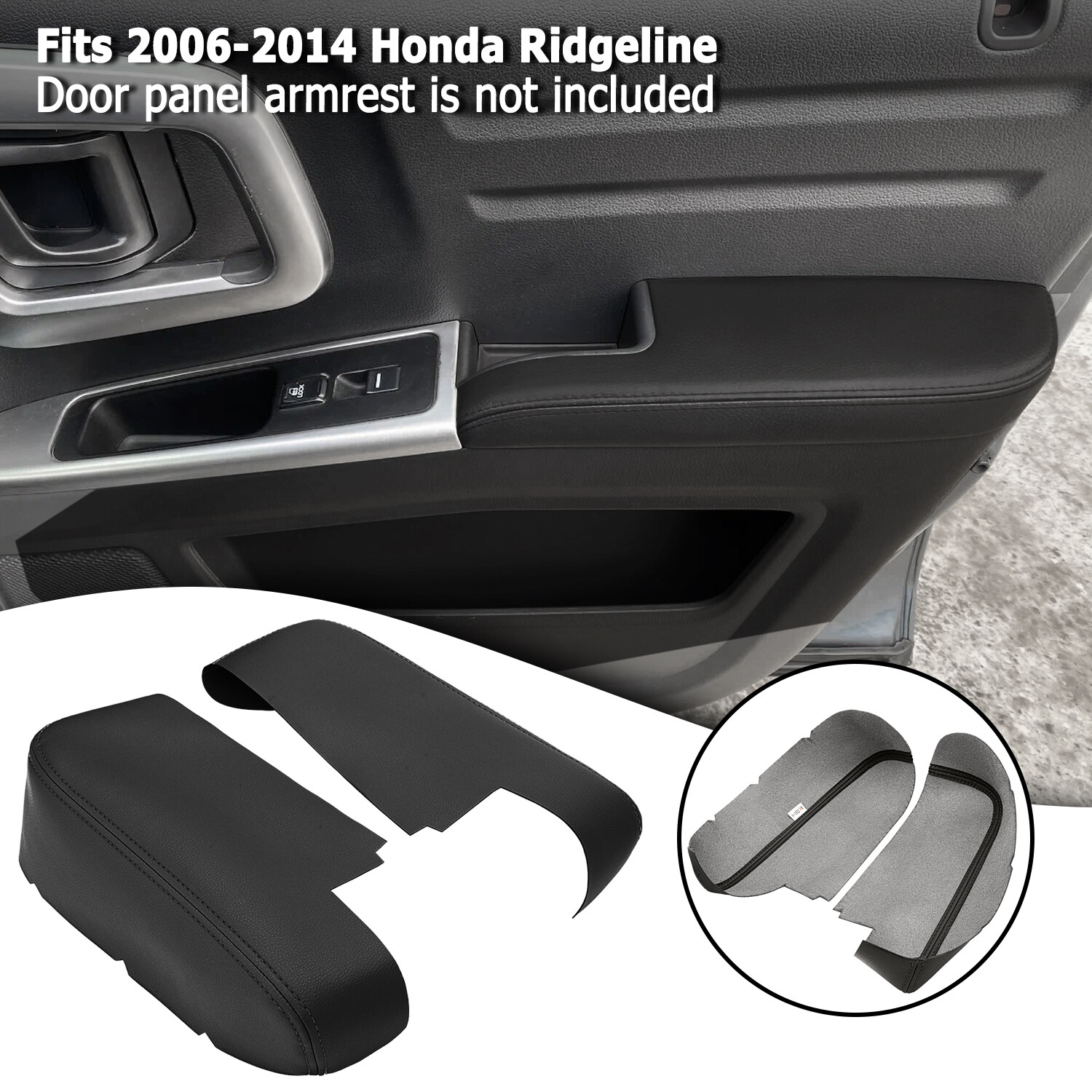 Front Door Panels Armrest Leather Cover Trim Black for Honda Ridgeline 2006-2014